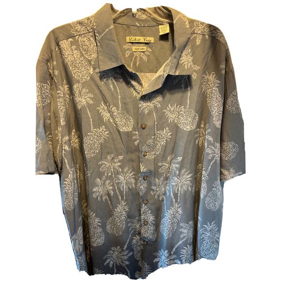 Batik Bay Men's 2XB Gray Floral Short Sleeve Button Down Rayon Hawaiian Shirt - Picture 1 of 16